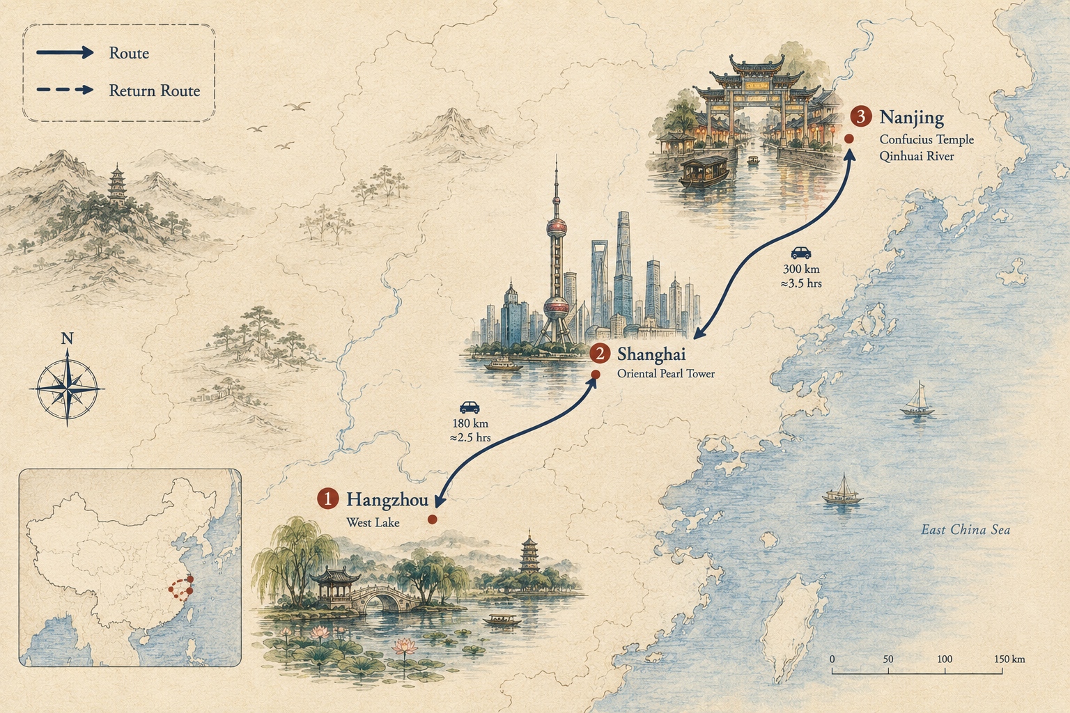 Eastern China Route Map