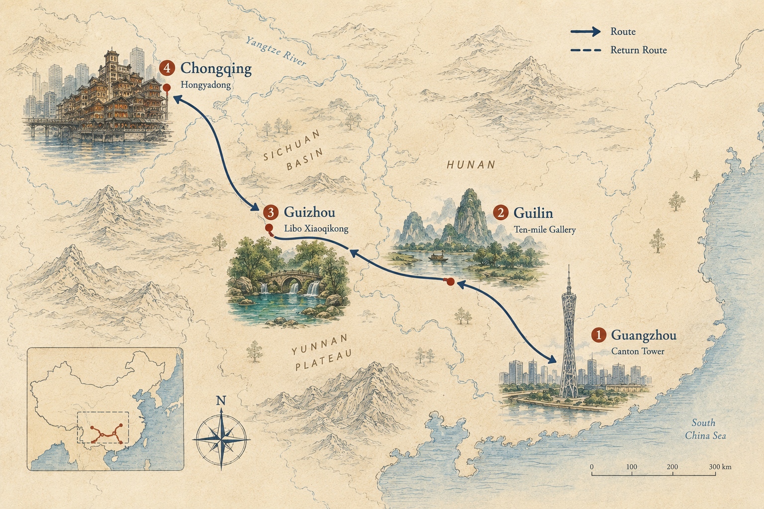 Southern China Route Map